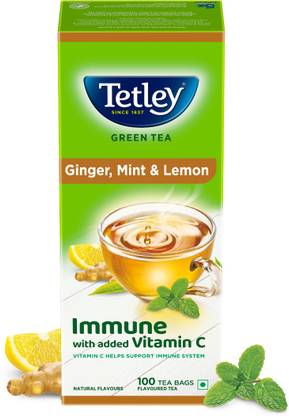 Tetley Immune with Added Vitamin C Ginger, Mint, Lemon Green Tea Bags Box
