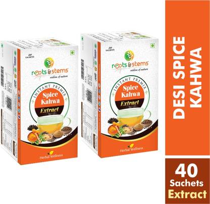 Roots & Stems Spice Kahwa Tea Extracts Instant Mix | Instant Premix for Detox & Fat loss Spices Herbal Tea Box