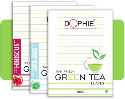 dophie Natural Green tea[COMBO-PACK-3] Natural green tea-1, lemon Grass green Tea-1, Hibiscus Green Tea -1,For Immunity Booster, Weight loss and Overall Health(100g each) Unflavoured, Lemon Grass, Hibiscus Green Tea Box