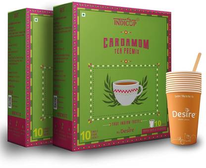 INDICUP Cardamom Tea Premix/Elaichi Tea Premix/Refreshing Taste PACK of 2 Cardamom Instant Tea Pouch