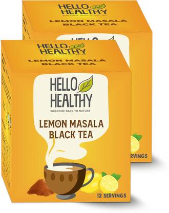 Hello Healthy Lemon Masala Black Tea Box Instant Tea Boost Immunity Pack of 2 (24 Sachets) Lemon Black Tea Box