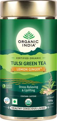 ORGANIC INDIA Tulsi Green Tea Lemon Ginger 100 gm tin Green Tea Tin