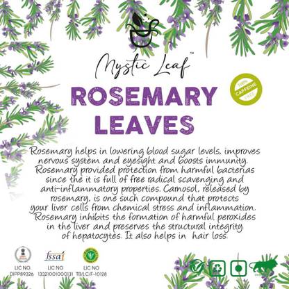 Mystic Leaf Rosemary Leaves Tea, Caffeine Free, Hair Growth, 100% Whole Leaf Rose Green Tea Pouch
