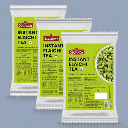 Sugandh Cardamom Chai Instant Premix 3Kg (Pack of 3 x 1kg Each) Cardamom Instant Tea Pouch