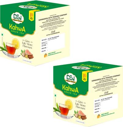 Dev Natural Kahwa Green Tea | Energy Booster (Pack Of 20 Bag) Spices Green Tea Bags Box