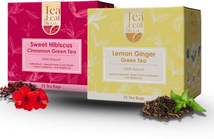 TLC Tea Leaf & Co. Sweet Hibiscus Green Tea + Lemon Ginger Green Tea Combo pack Hibiscus, Lemon, Ginger Green Tea Bags Box