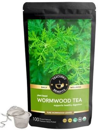 TEACURRY Wormwood tea (100g + Infuser) - Helps with Digestion, Ulcer and Liver Care Assorted Herbal Tea Pouch