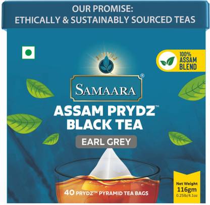 Jivvij Samaara Earl Grey Prydz Pyramid Black Tea | Natural Blend of Assam Strong Aroma Goodness Black Tea Bags Box