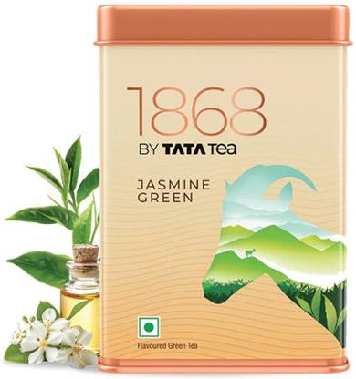 1868 by Tata Tea Jasmine Green, Munnar Green Tea with Jasmine Oil, Handpicked Whole Leaf Tea, 50g Green Tea Tin