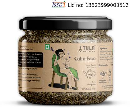 TULA WELLBEING Calm Ease Infusion | Herbal Functional Tea | 100% Natural Herbs Lemon Grass, Mint Infusion Tea Glass Bottle