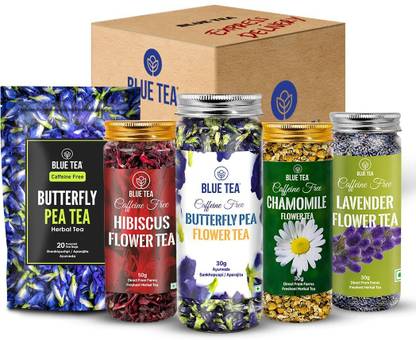 BLUE TEA Retailer Pack Butterfly 30gX10 + 20TB,Chamomile30gX5,Hibiscus50gX5,Lavender30gX5 Herbal Tea Plastic Bottle