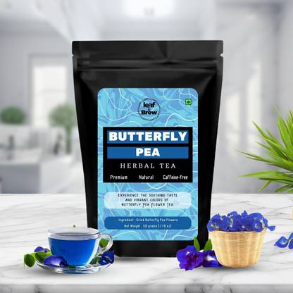 Leaf & Brew Butterfly Pea Aparajita Dry Shankupushpam Flower Herbs, Unflavoured Herbal Tea Pouch