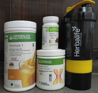 Herbalife Nutrition F1 MANGO SHAKE AND PROTIEN POWDER 200 GM AND TULSI AFRESH AND YELLOW CUP Mango, Tulsi Green Tea Plastic Bottle