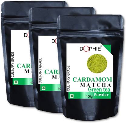 dophie Matcha Green Tea Powder with Cardamom/ Elaichi 100g [PACK-3 ] Culinary Grade – Delicate green tea flavour with a hint of Cardamom , Excellent Weight Loss - More Antioxidants than regular Green Tea . Cardamom Matcha Tea Pouch