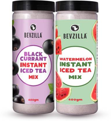 Bevzilla Blackcurrant & Watermelon Flavored Instant Iced Tea Mix| 2 Flavoured combo Iced Tea Plastic Bottle