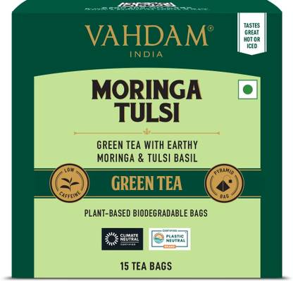 Vahdam Organic Moringa Tulsi Green Tea Bags Tulsi Green Tea Bags Box