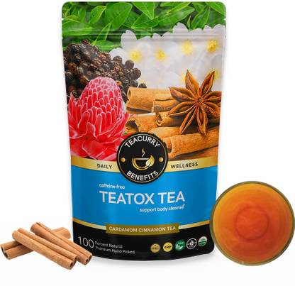 TEACURRY 28 Day Teatox Tea | 30 Pyramid Detox Tea Bags, 60 Cups | Helps detox, lose water weight, lose belly fat, boost immunity | Liver Detoxification - Teatox Green Tea for Weight Loss Assorted Green Tea Pouch