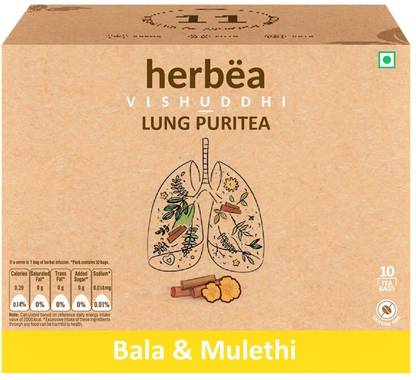 Herbea Lung Puritea Pack of 10 Tea Bags Herbal Tea Bags Box