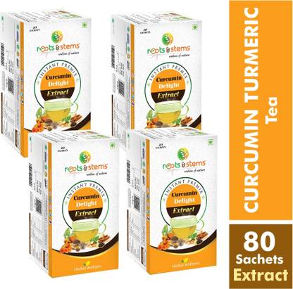 Roots & Stems Curcumin Tea Turmeric Extract Instant Mix | Premix Tea for Joints, Cold & Detox Spices, Herbs Instant Tea Box
