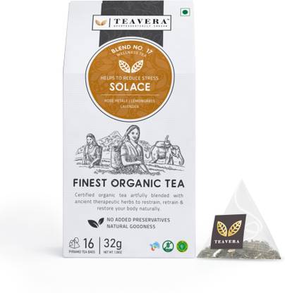 Teavera Solace Organic Wellness Herbal Tea Stress Relief Tea with Chamomile Green Tea Herbal Tea Bags Box