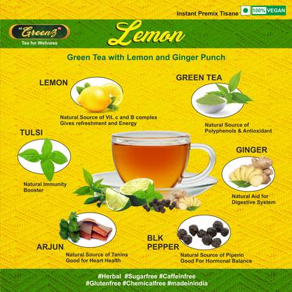 all greenz AllGreenz Lemon Green Tea With Ginger, Vitamin C & Antioxidants Lemon, Ginger Herbal Tea Box