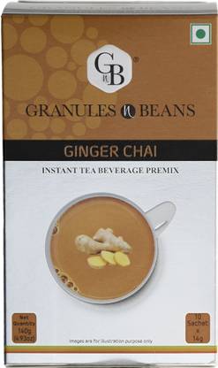 Granules N Beans Instant Premix Tea | Ginger | Kadak Chai (10 Sachet x 14g =140g) (GBR 104) Ginger Tea Box