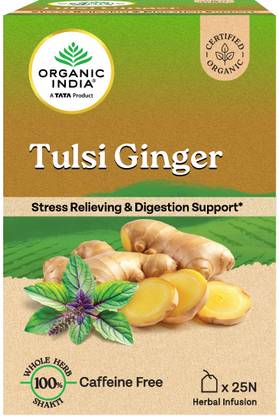 ORGANIC INDIA Ginger, Tulsi Tea Bags Box