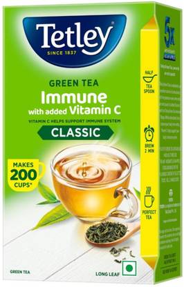 Tetley Green Tea Long Leaf Immune, With Added Vitamin C Green Tea Box