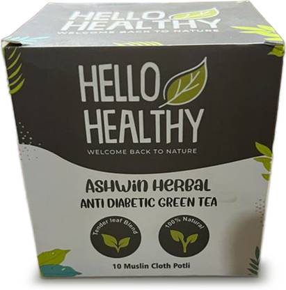Hello Healthy Ashwin Herbal Anti Diabetic Green Tea Controls Blood Suger Level 10 Sachets Green Tea Bags Box