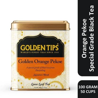 Golden Tips Premium Darjeeling Full Leaf Orange Pekoe Orange Black Tea Tin