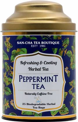 SANCHA Peppermint Tea| 25 Pyramid Tea Bags| PCOS Herbal Tea| Mint Tea| Caffeine Free Peppermint Herbal Tea Tin
