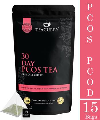 TEACURRY 30 Day PCOS Tea with FREE Diet Chart | 15 Pyramid PCOS Tea Bags, 30 Cups | Helps Cure Acne, Facial Hair Growth, Scalp Hair Loss, Hormonal Imbalance | PCOS PCOD Tea | Spearmint Tea for PCOS Herbal Tea Pouch
