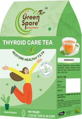 Green Spore Thyroid Care Tea 
Restore Healthy T3,T4 Levels Lemon Grass, Cinnamon, Cloves Green Tea Pouch