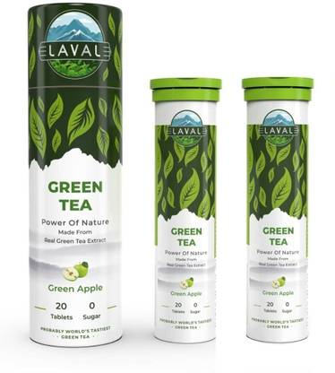Laval Green Tea,10X more Powerful - Weight Management, 40 Effervescent Tablets Green Apple Green Tea Plastic Bottle
