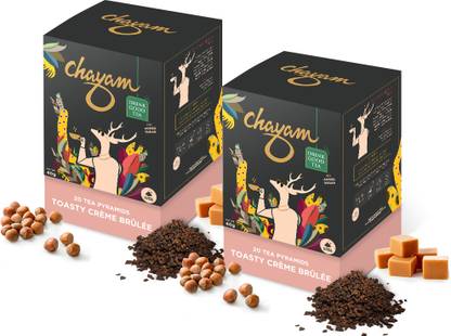 CHAYAM Creme Brulee Tea Caramel Tea with Hazelnut and Cocoa Nibs Dessert Tea Chocolate Black Tea Box