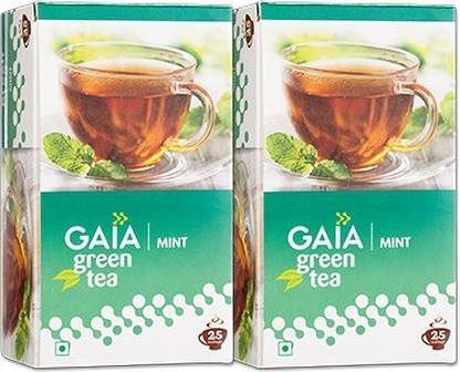 GAIA Green Tea Mint 25 tea bags ( Pack of 2 ) Mint Green Tea Bags Box