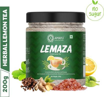 AMAYU LEMAZA Herbal Lemon Green Tea Powder with Stevia | Weight Loss & No Added Sugar Lemon, Cardamom, Cloves, Ginger, Herbs, Spices, Tulsi, Assorted Green Tea Mason Jar