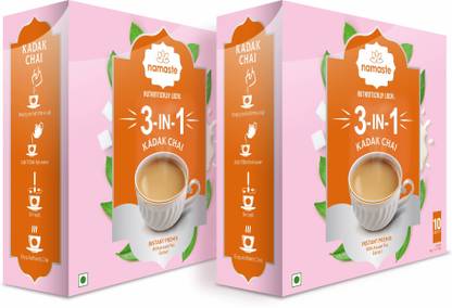 Namaste Chai Instant Tea Premix, Kadak Chai| Assam | Milk and Sugar | Ready Mix (18g x 10 Sachets, Powder) Instant Tea Pouch