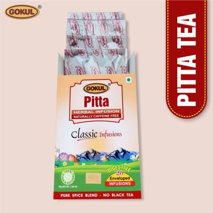 GOKUL Pitta Herbal Tea Ayurvedic, Caffeine‑Free, Anti‑Inflammatory Wellness Ginger, Cinnamon, Black Pepper, Cardamom, Cloves Herbal Tea Bags Box