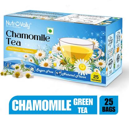 NutroVally Chamomile Tea for Stress Relief | 100% Better Sleep & Relaxing Herbal Tea Leaves Chamomile Green Tea Bags Box