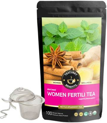 TEACURRY Fertility Tea for Women (Ovulation Aid Tea) with Diet Chart - 200 Gms Loose Tea + Infuser | Helps in Promotes Ovulation and Strengthens Drive Herbal Tea Pouch