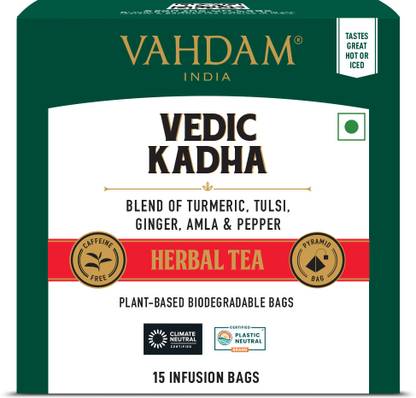 Vahdam Vedic Kadha Tulsi, Ginger, Amla Herbal Tea Bags Box