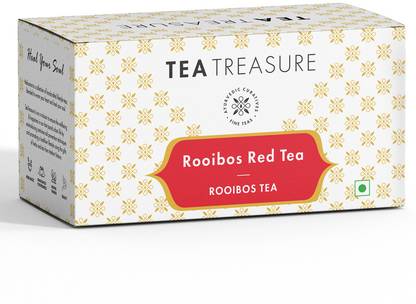 TeaTreasure Rooibos Red Herbal Tea - 1 Teabox ( 18 Pyramid Tea Bags ) - Caffeine Free Antioxidants Rich South African Tea for Healthy Heart, Rooibos Tea Box