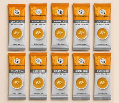 Granules and Beans Ginger Tea Instant Premix (Adrak Chai) - Value Pack of 50 Serving Tea | 50 Sachets of 14gms Each Instant Chai for Immunity & Freshness Ginger Instant Tea Pouch