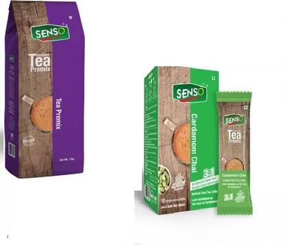 Senso Cardamom Tea Box 10 sachets & plain tea premix 1 kg Combo Plain, Cardamom Masala Tea Pouch