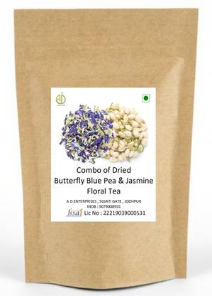 A D FOOD & HERBS Combo Of Dried Butterfly & Jasmine for Tea Blends each of 20 Gms Herbal Tea Pouch