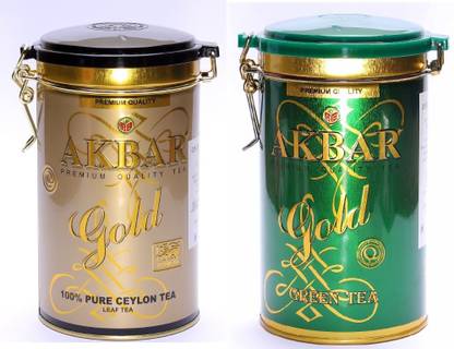 Akbar 100% CEYLON TEA - GOLD GREEN TEA & LARGE LEAF TEA Green Tea Tin