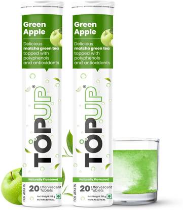 TOPUP Nutrition Matcha Green Tea Green Apple Flavor Effervescent Tablets Green Apple Matcha Tea Plastic Bottle