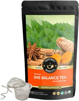 TEACURRY PCOS PCOD Tea with Diet Chart - 100 Gms Loose Tea + Infuser| Helps in Hormones, Period & Weight Assorted Herbal Tea Pouch