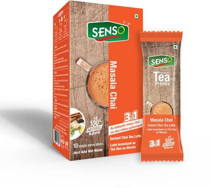 Senso Instant Masala Tea Premix - Cardamom Elaichi | 1 Min Chai Assam Tea 10 Sachets Black Pepper Masala Tea Box